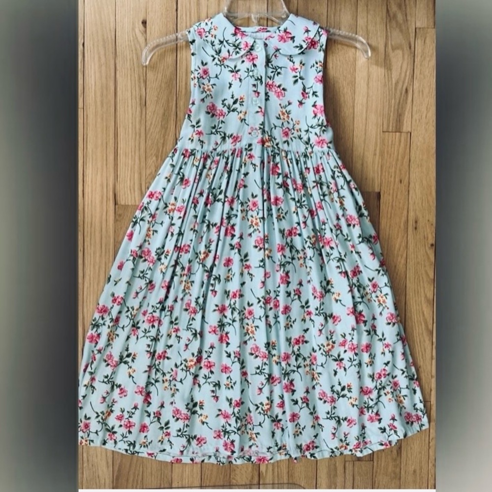 NWT Vintage The Children’s Place Pale Aquamarine Print Midi length dress, 6X-7